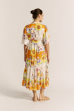 Liora Yellow Floral Belted Midi Dress