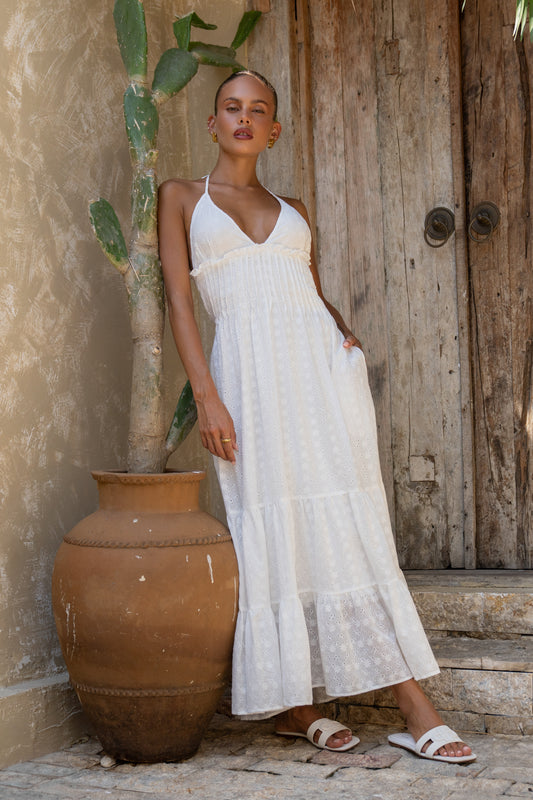 Serena White Broderie Anglaise Maxi Dress