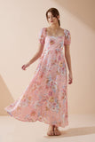 Juliette Pink Floral Puff Sleeve Maxi Dress