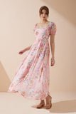 Juliette Pink Floral Puff Sleeve Maxi Dress