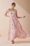 Juliette Pink Floral Puff Sleeve Maxi Dress