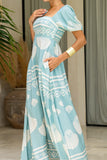 Nell Blue Abstract Puff Sleeve Maxi Dress