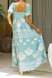 Nell Blue Abstract Puff Sleeve Maxi Dress