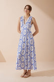 Delilah Blue Floral V-Neck Maxi Dress