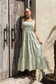 Willow Green Stripe Tiered Maxi Dress