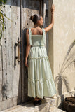 Willow Green Stripe Tiered Maxi Dress