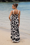 Nyx Black Abstract Geo Beige Ric Rac Maxi Dress