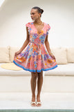 Serafina Pink Blue Boho Ruffle Mini Dress