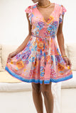 Serafina Pink Blue Boho Ruffle Mini Dress