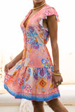 Serafina Pink Blue Boho Ruffle Mini Dress