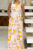 Evelia Yellow Pink Floral Square Neck Flared Maxi Dress