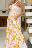 Evelia Yellow Pink Floral Square Neck Flared Maxi Dress