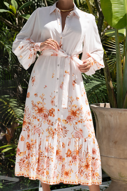 Amelisse Pink Floral Long Sleeve Midi Dress