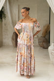 Carmella Pink Floral Tiered Maxi Dress