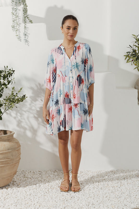 Maluhia Blue Tropical Button Down Mini Dress