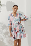 Maluhia Blue Tropical Button Down Mini Dress