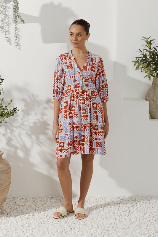 Ariadne Rust Abstract Button Down Mini Dress