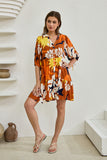 Esmeralda Orange Abstract Button Down Mini Dress