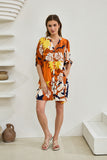 Esmeralda Orange Abstract Button Down Mini Dress