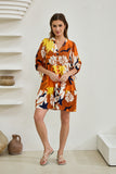 Esmeralda Orange Abstract Button Down Mini Dress