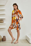 Esmeralda Orange Abstract Button Down Mini Dress