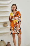 Esmeralda Orange Abstract Button Down Mini Dress