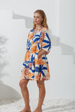 Tropicana Blue Orange Abstract Button Down Mini Dress