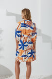 Tropicana Blue Orange Abstract Button Down Mini Dress