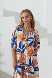 Tropicana Blue Orange Abstract Button Down Mini Dress