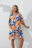 Tropicana Blue Orange Abstract Button Down Mini Dress