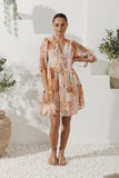 Hestia Orange Boho Button Down Mini Dress