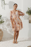 Hestia Orange Boho Button Down Mini Dress