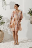 Hestia Orange Boho Button Down Mini Dress