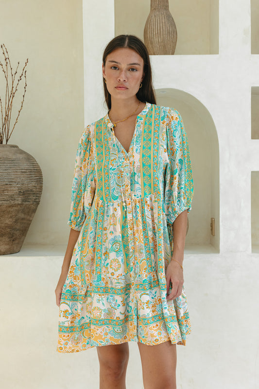 Eden Green Boho Button Down Mini Dress