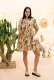 Rue Beige Abstract Button Down Mini Dress