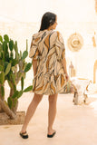 Rue Beige Abstract Button Down Mini Dress