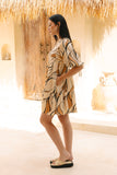 Rue Beige Abstract Button Down Mini Dress