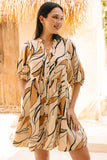 Rue Beige Abstract Button Down Mini Dress