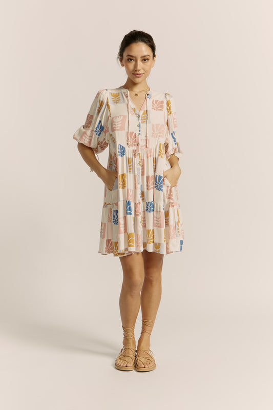 Tilly Multicolour Abstract Button Down Mini Dress