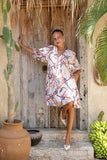 Kalani Brown Abstract Tile Button Down Mini Dress