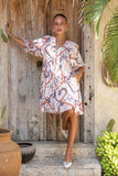 Kalani Brown Abstract Tile Button Down Mini Dress