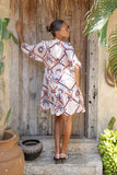 Kalani Brown Abstract Tile Button Down Mini Dress