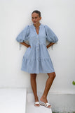 Emilia Blue Gingham Button Down Mini Dress