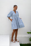 Emilia Blue Gingham Button Down Mini Dress