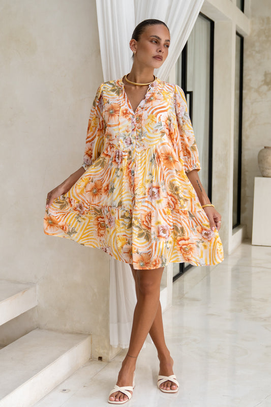 Auriel Orange Floral Button Down Mini Dress