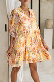 Auriel Orange Floral Button Down Mini Dress