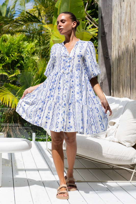 Antheia Blue Floral Button Down Mini Dress