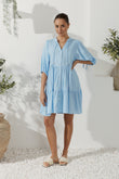 Yeva Blue Button Down Mini Dress