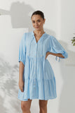 Yeva Blue Button Down Mini Dress