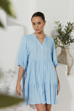 Yeva Blue Button Down Mini Dress